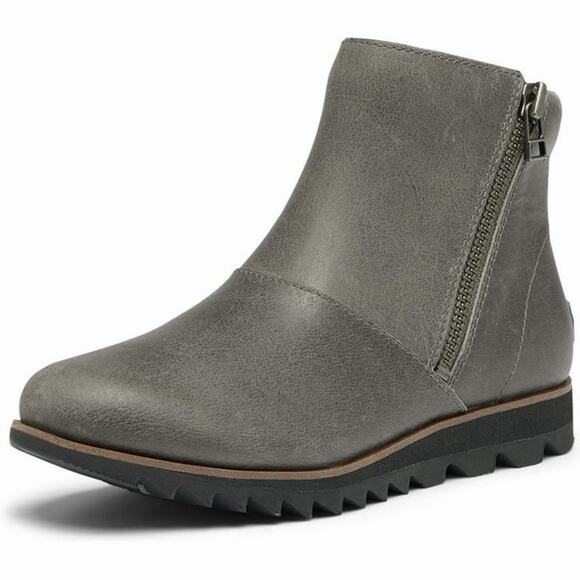 Sorel Harlow Quarry Gray Leather Waterproof Zip Ankle Booties - Picture 1 of 10
